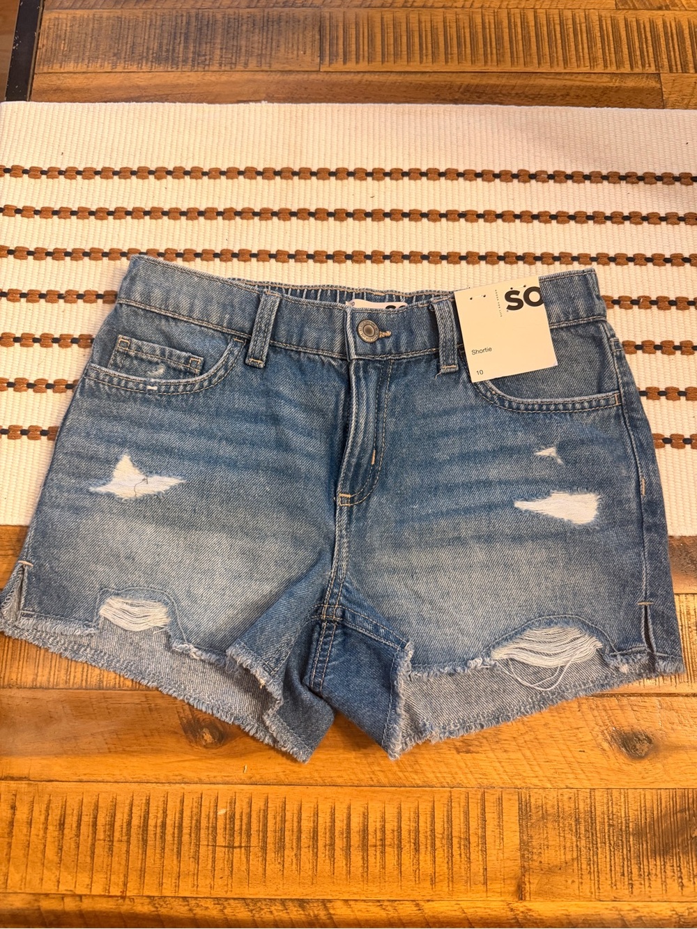 SO Denim Distressed Mid-Blue girls 10 Denim Shorts